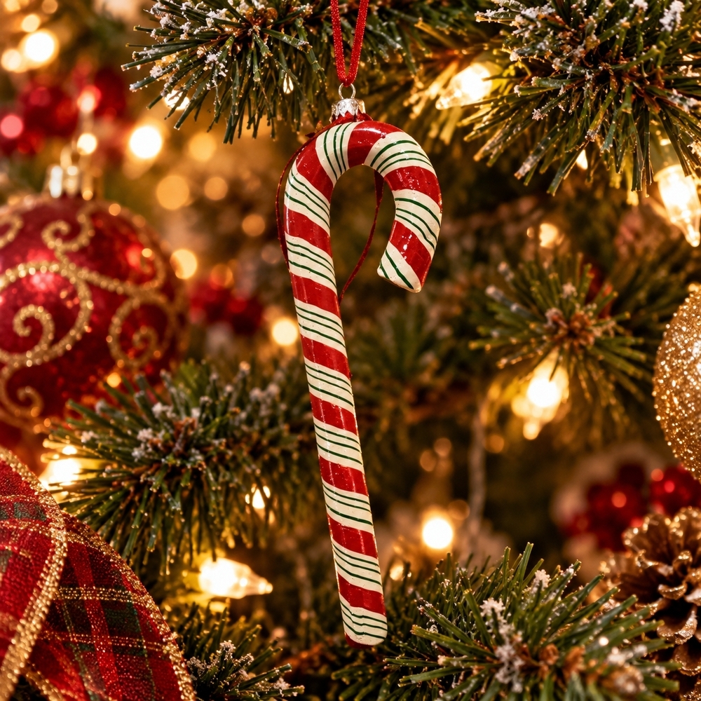 Vintage Christmas Peppermint Candy Cane Ornament Resin HandPainted Holiday Decor
